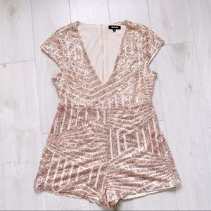 Champagne Deep V Sequin Romper
